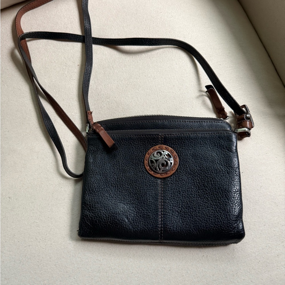 Brighton Black/Tan Crossbody Soft Pebble Leather
